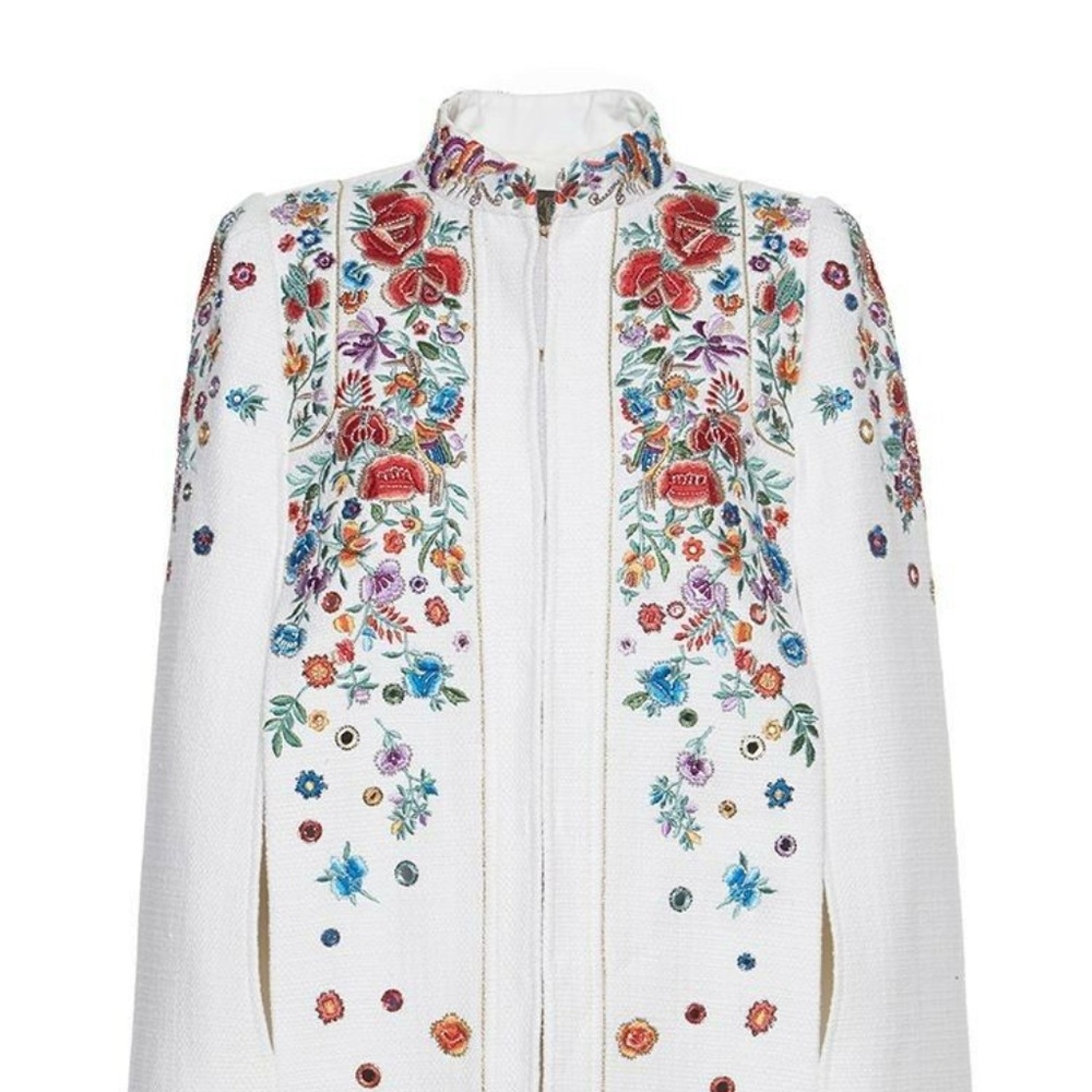 Roberto Cavalli Floral Embroidered Tweed Cape